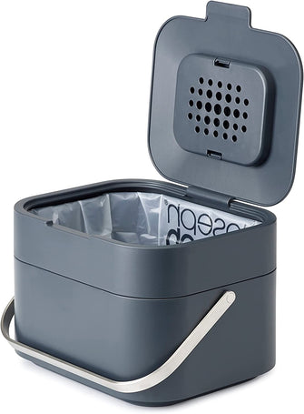 Joseph Joseph Intelligent Waste, Stack 4 Kitchen Food Waste Compost Caddy Recycling Bin with Odour Filter, 4 Litres / 1 Gallon- Graphite