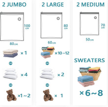 CaptainFive Vacuum Storage Bags 6 Packs, 2 Jumbo (100 x 80 cm) + 2 Large (80 x 60 cm) + 2 Medium (70 x 50 cm), Reusable Vacuum Bags for Clothes, Duvets, Bedding, Pillows