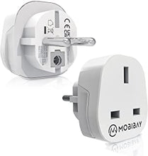 MOBIBAY 2 X UK to European Plug Adapter Type E/F, UK to EU Plug Adapter for Spain, France, Portugal, Germany, Netherlands, Greece, Poland, Turkey and More (White)