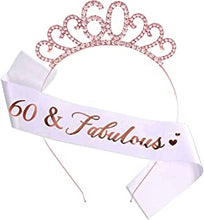 60th Birthday Sash and Birthday Crown Crystal Tiara for Women 60th Birthday Decorations Birthday Gift Party Accessories ( Rose Gold )
