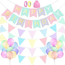 GDFAN Happy Birthday Banners& 40.6 ft Birthday Fabric Bunting,18 Macaron Balloons, Outdoor Bunting for Wedding Garden Baby Shower Birthday Party Decoration