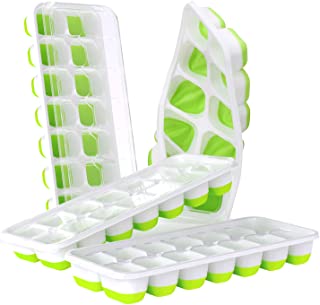 DOQAUS Ice Cube Tray Silicone [4 Pack Ice Trays for Freezer with Non-Spill Lids] Ice Cube Maker Tray [LFGB Certified BPA Free Moulds] for Freezing Baby Food Whiskey Cocktailand Other Drink