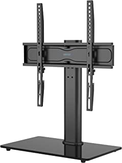 BONTEC Swivel Table Top TV Stand with Bracket for 26-55 inch LED OLED LCD Plasma Flat Curved Screens Height Adjustable TV stand with Tempered Glass Base Max. VESA 400x400mm up to 45KG