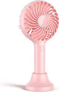 Handheld Fan, Portable Hand Fan with USB Rechargeable Battery, 4 Speed Mini Hand Held Fan with Base, 3-10 Hours Operated Travel Small Fan Personal Desk Fan for Women Kids Outdoor Makeup Eyelash (Pink)