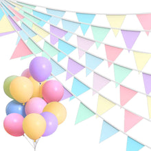 Alintor 46 Flags 40.6ft Bunting, Pastel Bunting + 18 Pastel Balloons, Birthday Fabric Bunting for Christening, Baby Shower Banner, Garden Union Jack Party, Easter, Kings Coronation Decorations