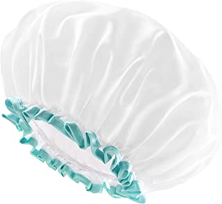 mikimini Shower Cap for Women and Girls,Reusable,Waterproof, Washable, Cute and Soft,White…