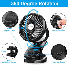 CAVN USB Desk Fan, 5000mAh Rechargeable Mini Portable Clip Fan (Max 45 Hours), 4 Speeds 360 Rotation, Auto Oscillating Quiet Fan Personal Fan for Baby Stroller Home Office Travel Camping (Black)