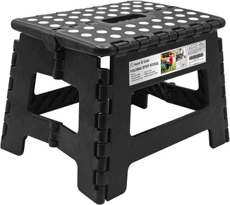 Folding Step Stool - 9 inch Height Foldable Stool For Kids & Adults, Kitchen Garden Bathroom Collapsible Stepping Stool (Black)