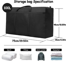 2 Pcs 100L Large Storage Bags Waterproof Heavy Duty 600D Oxford Moving Bags, Organizer Bags Ideal For Bedding, Duvets, Pillows, Laundry,Clothes or Moving home(75x48x28 CM