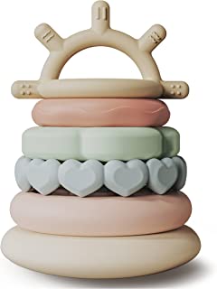 Moonkie Stacks of Circles Soft Teething Toy Educational Learning Stacking Ring Toys for Babies, 7 Piece Set