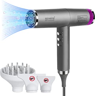 Hair Dryer, 1450W Professional Ionic Hair Dryer, Negative Ion Technology, 4 Temperature & 3 Speed Settings, Contain 2 Nozzles and 1 Diffuser, Portable Hair Dryer for Home, Travel, Salon