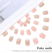 Vatocu Square False Nails Short White Gold Press on Nails Glitter French Fake Nails Bling Glossy Acrylic Stick on Nails for Women and Girls (24pcs