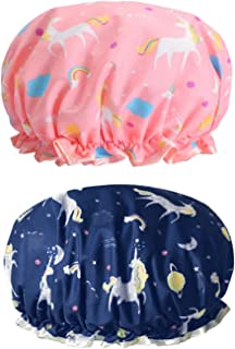 2 Pcs Unicorn Shower Caps Double-Layer Shower Cap Cute Girl Shower Cap With Elasticity Children's Shower Caps,blue+pink