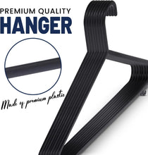 K-ONE 25x Adult Black Coat Hangers Strong Plastic Clothes with Suit Trouser Bar and Lips (37cm Wide)