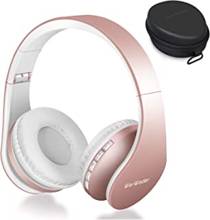 Bluetooth Headphones Over-Ear, Foldable Wireless and Wired Stereo Headset Micro SD/TF, FM for Cell Phone, PC, Soft Earmuffs & Light Weight for Prolonged Wearing Travel Office Home (Rose Gold)