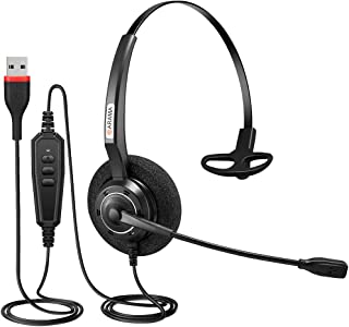 USB Headset with Microphone Noise Cancelling, PC Headphone for Laptop UC Skype Lync Softphone Call Center Office, MS team, ZOOM, Call Center, Online Conference