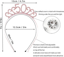 MIOSJI 50th Birthday Sash and Crystal Tiara Birthday Crown for 50th Birthday Decorations Women Birthday Gift Party Accessories ( Rose Gold )