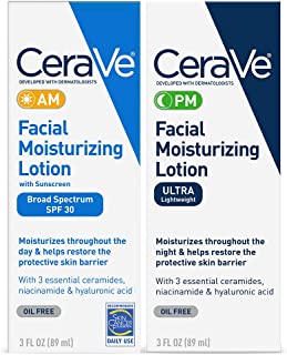 CeraVe Day & Night Face Lotion Skin Care Set | Contains CeraVe AM Face Moisturizer with SPF 30 and CeraVe PM Face Moisturizer | Fragrance Free