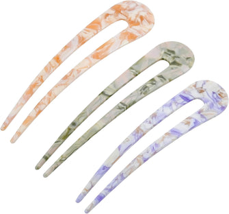 U-shaped Hairpin 3 Cellulose Acetate Acrylic Hairpin Pill Head Chinese Ancient Style Tortoise Shell U Shaped Simple Coiffure Elegant Cheongsam Matching Hair Accessories Hair Fork French (C)