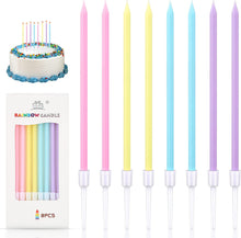 DONQL Birthday Cake Candles, 16Pcs Tall Pastel Cake Candles, Long Birthday Candles, Thin Cupcake Candles with Holders for Birthday Cake Baby Shower Cake Wedding Party Decoration