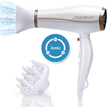 Aigostar Professional Ionic Hairdryer, 2200W Lightweight Travel Hair Dryer with Concentrator and Diffuser, Foldable, 2 Speed & 3 Heat Settings, Cool Button, White- Luna 32QUO