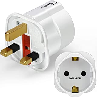 VGUARD European to UK Adapter, 1pack Plug Adaptor EU to UK Plug Adapter 2 Pin Plug Adaptor to 3 Pin for Travel or Electronic Device from France, Italy, Spain, Germany to UK - White