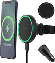 Gloplum 15W Wireless Car Charger, Fast Charging, Compatible Magsafe Car Mount, Magnetic/Magnet Fast Charging Compatible iPhone 13/ iPhone 12/12 Mini/12 Pro/12 Pro Max 【 QC3.O car Adapter】