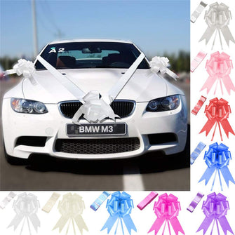 Time to Sparkle 3 Bows + 7M Ribbon Wedding Car Ribbon Decoration Kit Wrapping Large Bow, White