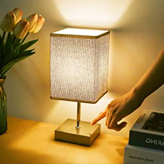 Touch Control Table Lamps,3-Way Dimmable Bedside Lamps Nightstand Lamps with Flaxen Fabric Shade for Bedroom Living Room,LED Bulbs Included