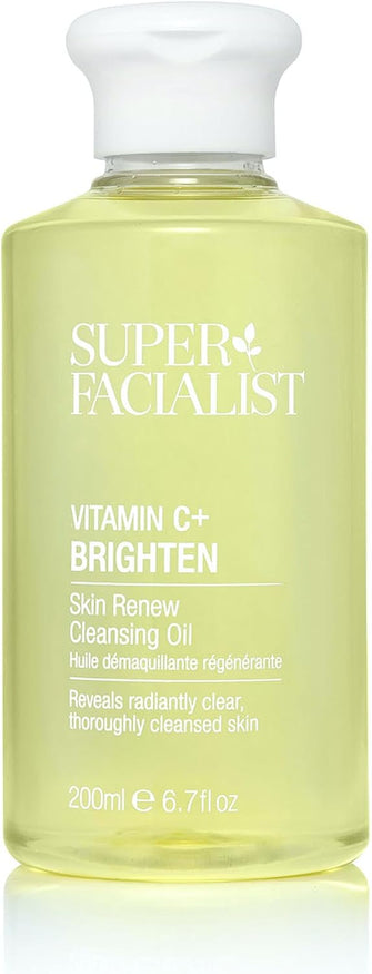 Super Facialist - Vitamin C + Brighten Skin Renew Cleansing Oil, Face Cleanser for Dissolving Makeup & Remove Daily Impurities, Contains Olive Oil, Vegan Friendly, 200ml