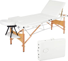 Meerveil Portable Massage Tables 3 Sections Folding Cosmetic Bed in Leather and Wood, with Removable Headrest, Adjustable Armrests, Carry Bag and Accessories