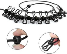 Portable Travel Clothesline - Adjustable Elastic Travel Camping Retractable Clothesline with 12pcs Clips for holidays, travel, camping, outdoor balcony(Black)