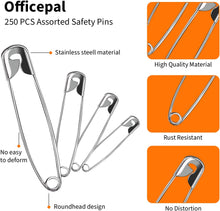 Officepal Premium Quality 4-Size Pack of Safety Pins- Top 250-Count  Durable, Rust-Resistant Nickel Plated Steel Set- Best Sewing Accessories Kit for Baby Clothing, Crafts, Arts (4-Size S)