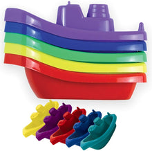 5 Pack Educational Baby Bath Time Stackable Floating Boats Bright Coloured Boats Dual Use Inter Connectable Linking to Create CHO CHO Train, Scooping and Pouring Help Develop Fine Motor Skills