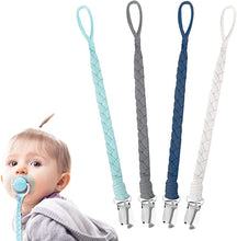 4 Pack Dummy Clip, BPA Free Dummy Clip Boys Cotton Dummy Clips for Baby Braided Pacifier Clips for Newborn Boys Girls Essentials Baby Teething Shower Clips