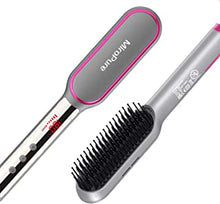 MiroPure Hair Straightener Brush 2 in 1 Infrared Ionic Hair Straightener Brush for Women PTC Straightening Brush with 14 Heating Settings hot Comb with Auto Off, Hairpin and Glove