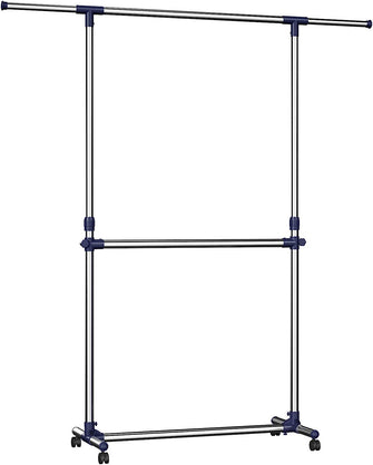 SONGMICS Adjustable Garment Rack Clothes Hanging Rail Stand with Middle Rail - Stainless Steel Clad Pipe LLR41L