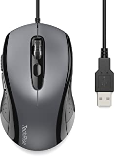 Wired Mouse USB 3.0, TechRise Mice Wired Optical USB Computer Mouse With 3600DPI 4 Adjustable Levels, Gaming Grade Sensor, 6-Button Ergonomic Mice, Business Office Mouse for PC and Laptop - Grey