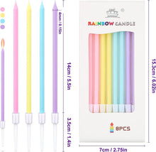 DONQL Birthday Cake Candles, 16Pcs Tall Pastel Cake Candles, Long Birthday Candles, Thin Cupcake Candles with Holders for Birthday Cake Baby Shower Cake Wedding Party Decoration