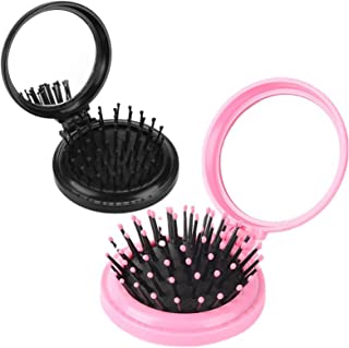 Hair Brush, Detangling Hairbrush With Mirror Travel Mini Small Paddle Brush Folding Hair Comb For Thick Curly Thin Long Short Wet Dry Hair Mens Women Kids Baby( Pink & Blue)