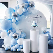 Blue Balloon Garland Arch Kit, 114Pcs Blue Silver White Balloons, Metallic Silver Balloons, Macaron Blue Balloon Arch for Boy Baby Shower, 1st Birthday Decorations, Wedding