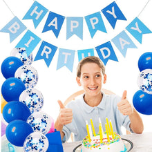 Happy Birthday Banner, Blue Party Decoration Happy Birthday Bunting Banners with 12" Large Latex Balloons Confetti Balloons for Boys Men 1st 16th 18th 21st 30th 40th 50th 60th Birthday Decorations