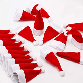 ZTOONE 20PCS Mini Felt Santa Hats Christmas Tableware Silverware Holders Wine Bottle Decor