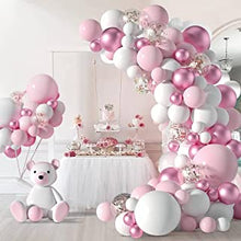 127 Pcs Pink Balloon Garland Arch Kit, Pink White Latex Balloon Arch Kit with Confetti Balloon, Party Balloon Decorations for Wedding Baby Shower Birthday Anniversary Festival Party Decorations