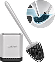 Sellemer Toilet Brush and Holder Set for Bathroom, Flexible Toilet Bowl Brush Head with Silicone Bristles, Compact Size for Storage and Organization, Solid Rust Free Handle, (Silver)