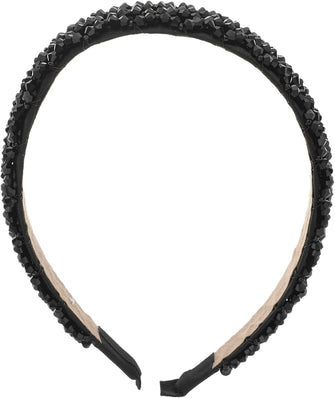 Minkissy Rhinestone Headband Thick Padded Hairband with Beads Sparkle Retro Wide Hair Hoop for Women Girls(Black)