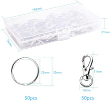 100Pcs Swivel Lobster Clasps & Key Ring Hoops with Plastic Box,50Pcs Metal Key Ring Clips and 50Pcs Keyring Rings Key Chain Hooks with Split Rings for Jewellery Making Hanging Crafts,Silver,SPYX18