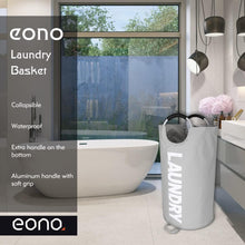 Amazon Brand  Eono 90L Large Laundry Basket, Collapsible Fabric Laundry Hamper, Foldable Clothes Bag, Folding Washing Bin- Grey, L