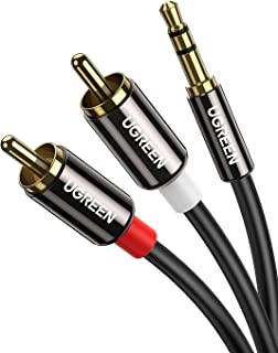 UGREEN RCA to 3.5mm Cable Phono Mini Jack Stereo Lead Gold-plated Red and White Aux Headphone Cord RCA Audio Y Splitter Compatible with Hi-Fi Amplifier Speaker DJ Controller Turntable TV Car Phone(2M)
