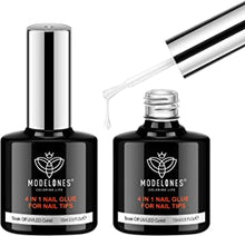 Modelones 4 in 1 Nail Glue for Press on Nails 2 PCS 15ml Multi-Purpose Gel Nail Glue for Nail Tips, Base Coat, Blooming Gel, Rhinestone Nail Glue Nail Lamp Needed